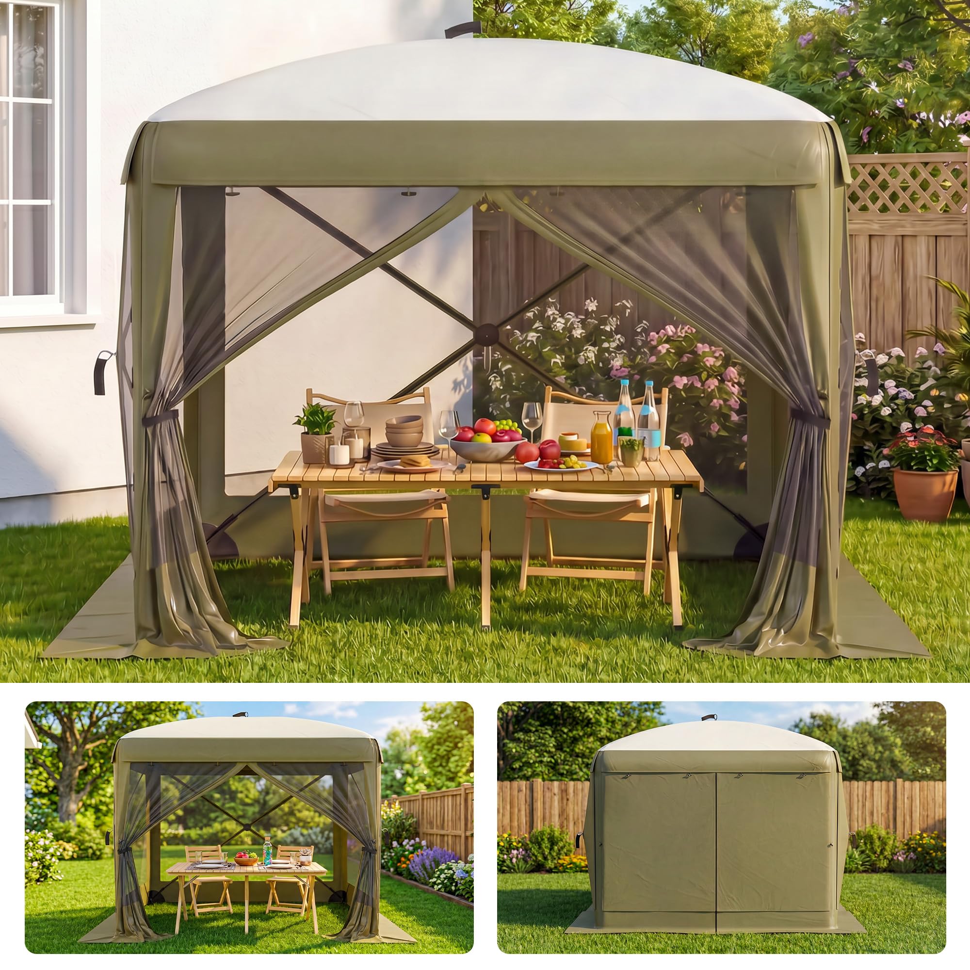 Outdoor Adventure Tent - Geräumiges 8x8FT 11x11FT 12x12FT 6-seitiges Pop-Up-Schutzzelt