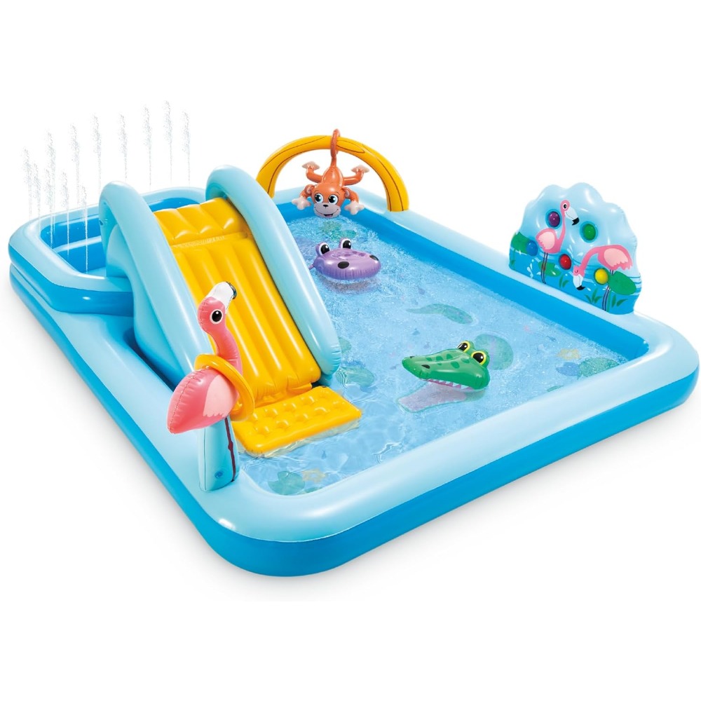 Outdoor Adventure Center - Aufblasbare Dschungel-Abenteuer-Wasserrutsche und Spritzbecken für Kinder
